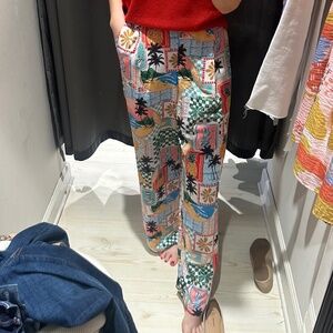 Tropical Print High-Waist Pants XS EUC